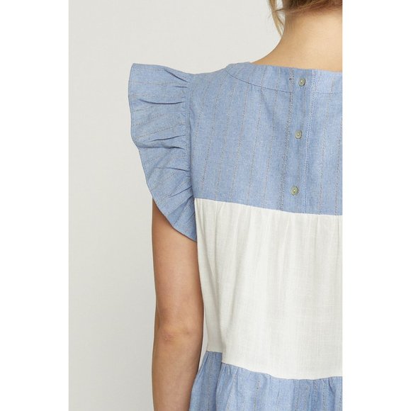 entro Mixed Print Tiered Top, Blue - Picture 7 of 7